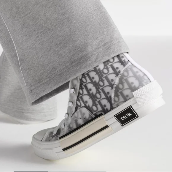 Dior Monogram High-Top Sneakers in Gray and White - Picture 1 of 10